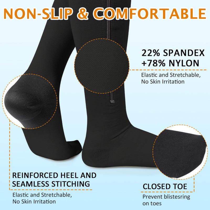 CASMON Zipper Compression Socks for Women & Men, 20-30 mmHg Closed Toe Knee High Support Sock, Medical Zip up Socks for Edema, Varicose Veins, Post-surgery, Swelling, Nurses, Pregnancy (1 Pair) - Image 4