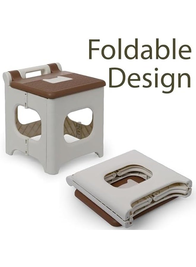 كرسي درج قابل للطي، حامل درج قابل للطي، كرسي درج قوي بمقبض، خفيف الوزن، يتحمل وزنًا عاليًا، مناسب للسفر، مناسب للمطبخ والحمام (بني) - Image 3