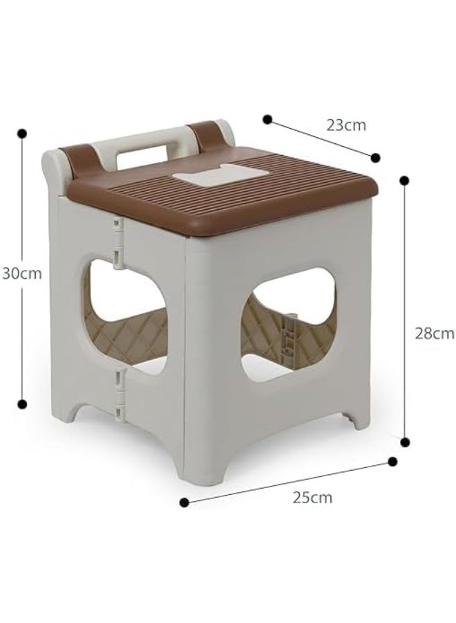 كرسي درج قابل للطي، حامل درج قابل للطي، كرسي درج قوي بمقبض، خفيف الوزن، يتحمل وزنًا عاليًا، مناسب للسفر، مناسب للمطبخ والحمام (بني) - Image 2