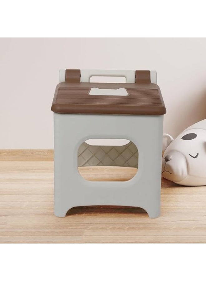 كرسي درج قابل للطي، حامل درج قابل للطي، كرسي درج قوي بمقبض، خفيف الوزن، يتحمل وزنًا عاليًا، مناسب للسفر، مناسب للمطبخ والحمام (بني) - Image 1