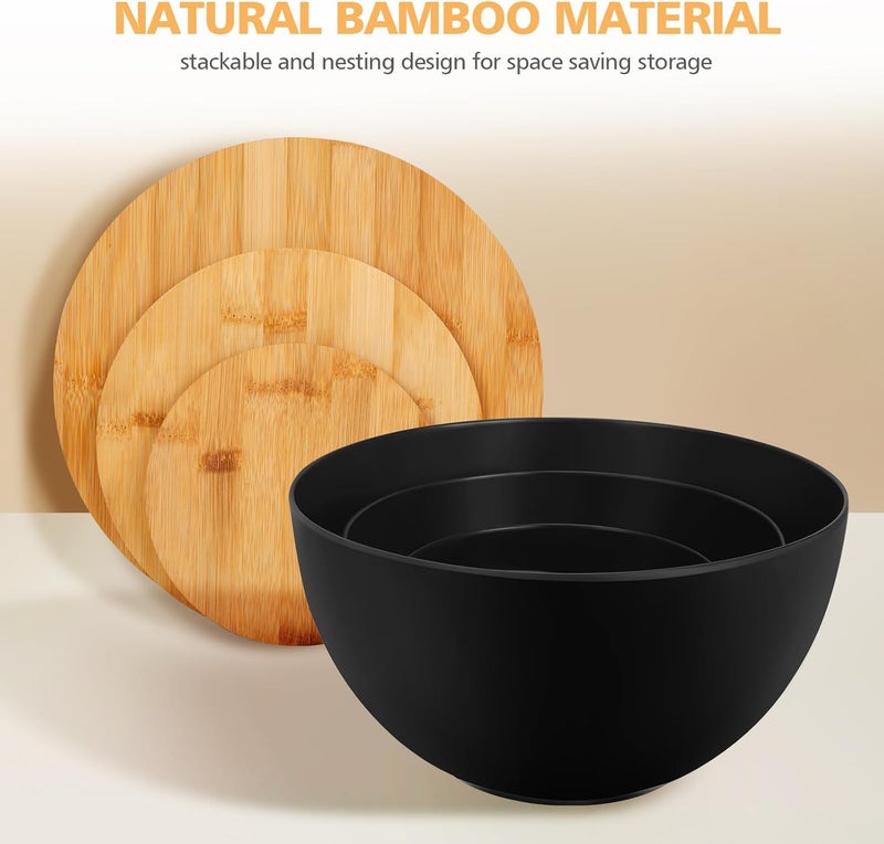 ShineMe Salad Bowl Set of 3, Natural Bamboo Fiber Salad Serving Bowls with Lids,Mixing Bowl for Preparing and Serving Salad, Cereal, Fruit, Veggies, Popcorn,Chips & Bread(10",8",6") - Image 3