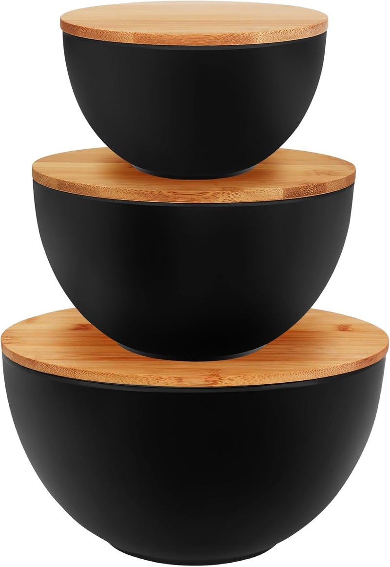 ShineMe Salad Bowl Set of 3, Natural Bamboo Fiber Salad Serving Bowls with Lids,Mixing Bowl for Preparing and Serving Salad, Cereal, Fruit, Veggies, Popcorn,Chips & Bread(10",8",6") - Image 1
