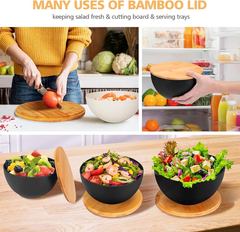 ShineMe Salad Bowl Set of 3, Natural Bamboo Fiber Salad Serving Bowls with Lids,Mixing Bowl for Preparing and Serving Salad, Cereal, Fruit, Veggies, Popcorn,Chips & Bread(10",8",6") - Image 5