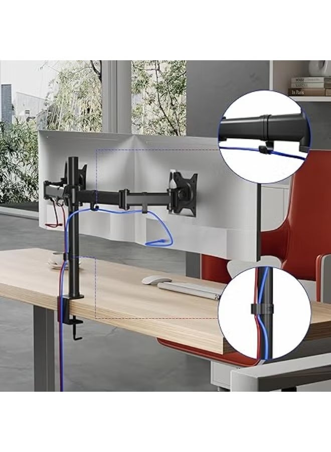 Dual Monitor Desk Mount Stand for 13–27 Inch Screens, Adjustable Height Heavy-Duty Steel Arm with Full Motion Swivel, Tilt and Rotation VESA 75/100 Compatible - Image 1