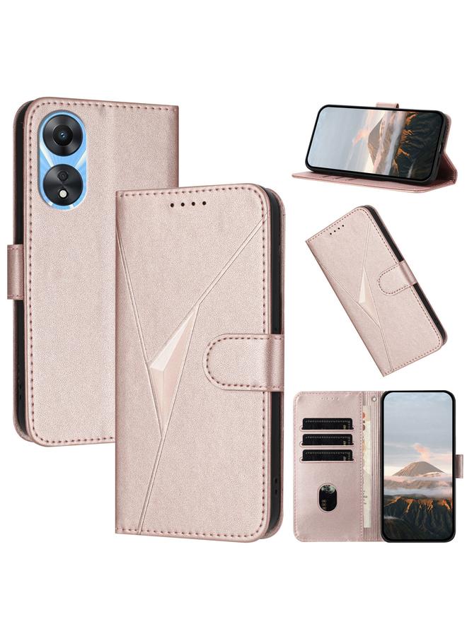 اس-توب جراب هاتف من الجلد بنمط مثلث مع مشبك لهاتف OPPO A58 4G - Image 1