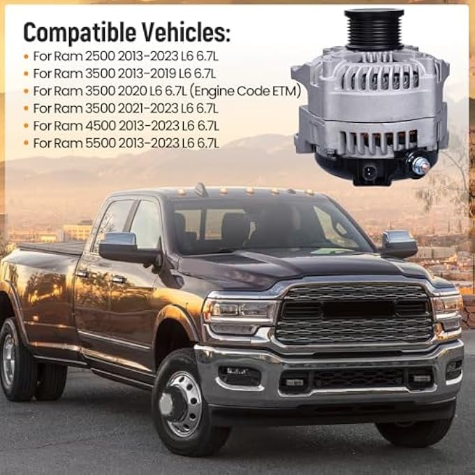 FuseRish 421000-7001 Alternator 12V 220A Compatible with Dodge Ram 2500 3500 4500 5500 2013-2022 L6 6.7L Replace 4801313AC, 4801313AB, 56029707AA, 213-8908, ND421000-7001, 11379N CW 8-Groove - Image 3