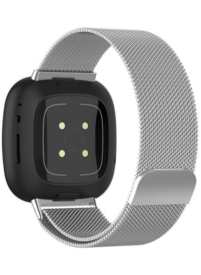 سوار ساعة متوافق مع Fitbit Versa 3/Versa 4/Sense للنساء والرجال، حزام ساعة بديل مغناطيسي من الفولاذ المقاوم للصدأ، شبكي معدني، (فضي) - Image 1