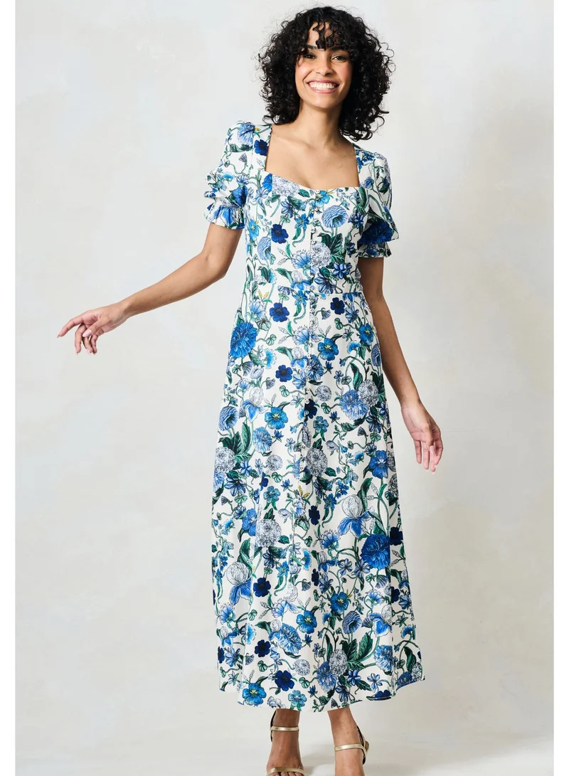 هوب اند ايفي فستان ميدي بياقة قلب وأكمام منفوشة