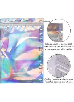 Generic 100 pieces holographic resealable Mylar bags for party favor food storage heat seal aluminum foil pouch for small business 16 x 24 cm 6.3 x 9.45 inch  - Image 4