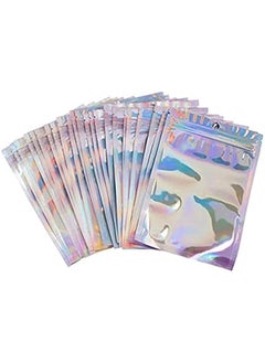Generic 100 pieces holographic resealable Mylar bags for party favor food storage heat seal aluminum foil pouch for small business 16 x 24 cm 6.3 x 9.45 inch  - Image 1