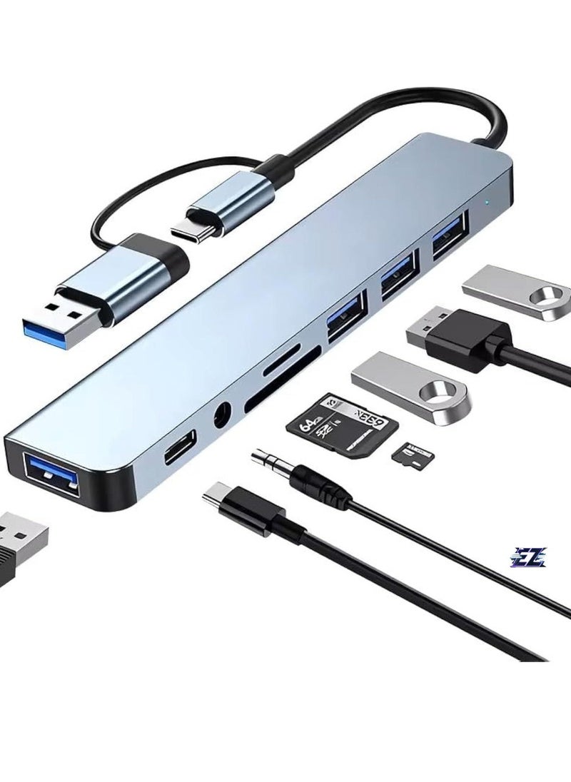 ELTRAZONE - 8-in-1 USB C Hub Type C Multiport Adapter with 4K HDMI, PD Power Delivery, Ethernet, USB-C, 2 USB Ports, SD/TF Card Reader – Compatible with MacBook Pro, XPS, and More Type-C Devices - Image 1