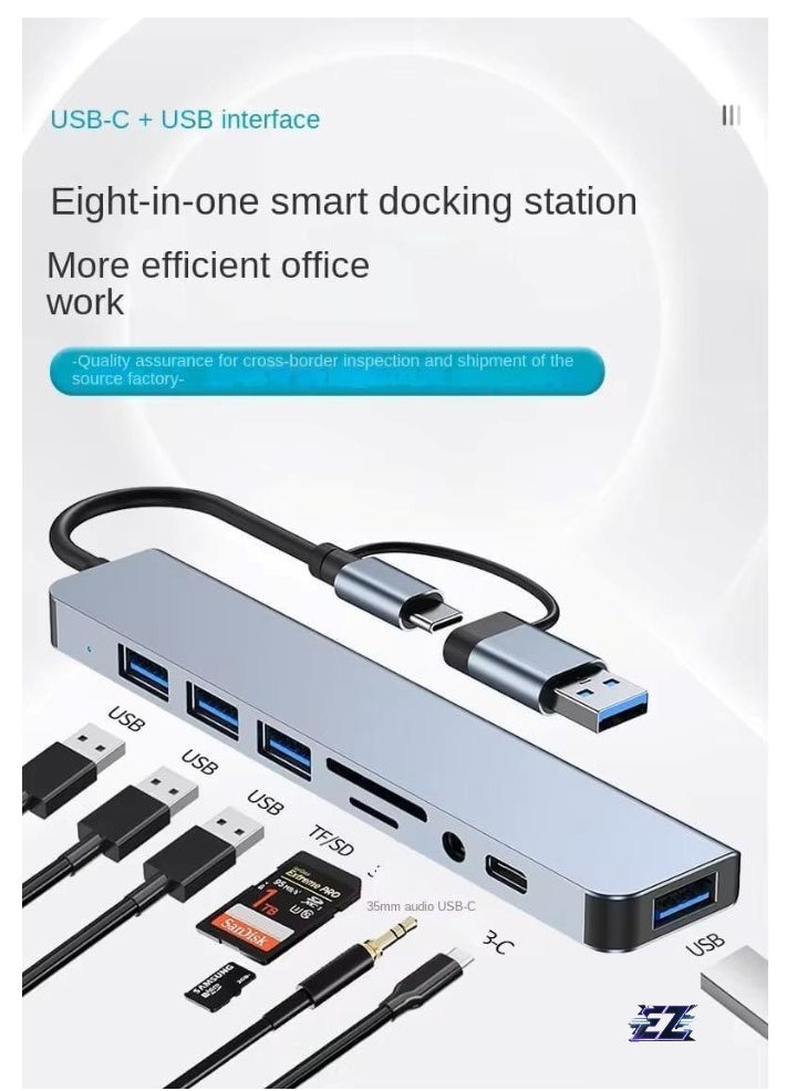 ELTRAZONE - 8-in-1 USB C Hub Type C Multiport Adapter with 4K HDMI, PD Power Delivery, Ethernet, USB-C, 2 USB Ports, SD/TF Card Reader – Compatible with MacBook Pro, XPS, and More Type-C Devices - Image 1