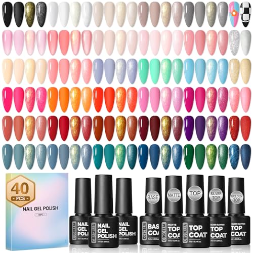 COSCELIA 40PCS Gel Nail Polish Set 7ml 35 Colors Gel Polish with 5pcs Top and Base Coat Nude White Pink Red Blue Spring Colors All Seasons Nail Art Manicure Starter Kit Gifts for Women - Image 1