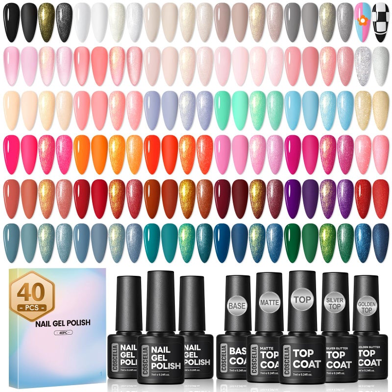 COSCELIA 40PCS Gel Nail Polish Set 7ml 35 Colors Gel Polish with 5pcs Top and Base Coat Nude White Pink Red Blue Spring Colors All Seasons Nail Art Manicure Starter Kit Gifts for Women - Image 2