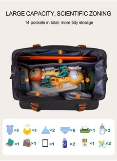 URbazaar Diaper Bag Tote,Diaper Bag backpack with Pacifier Case Large Travel Diaper Tote Caddy for Mom and Dad Multifunction Large Baby Bag - Black  - Image 4