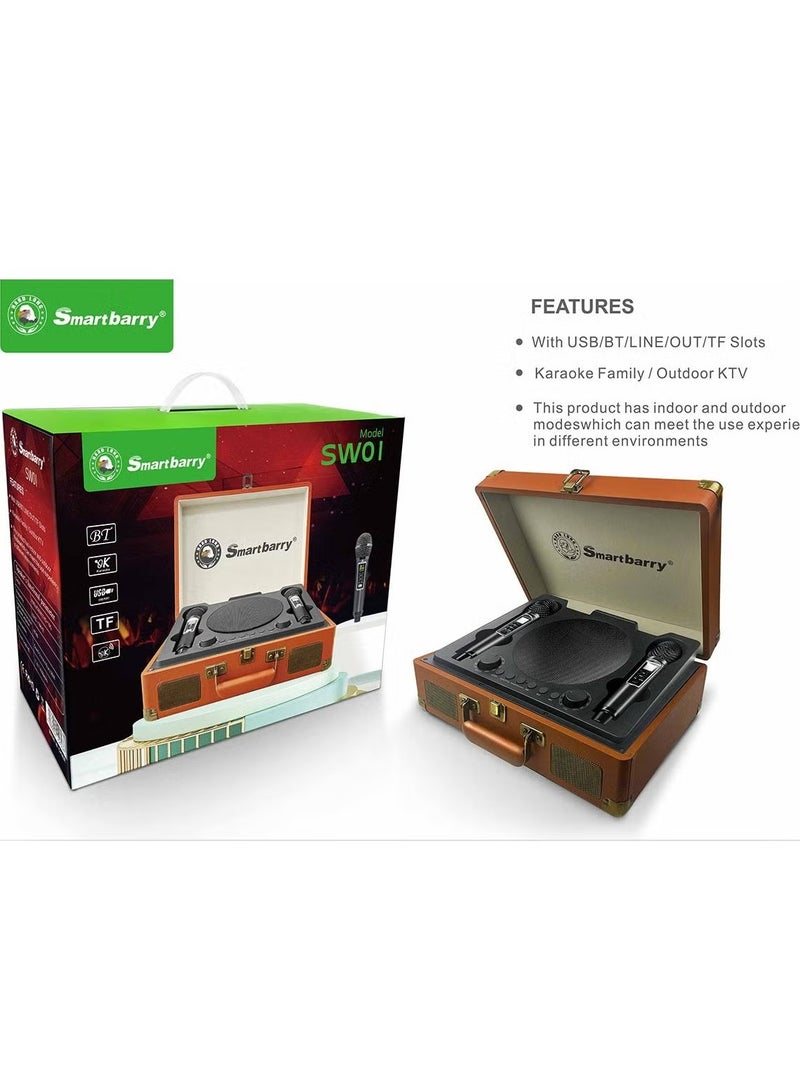 Smartbarry SW01 Karaoke Bluetooth Speaker with 2 Microphones – Portable Suitcase Design, Wireless, High-Quality Sound, LED Lights, Rechargeable, Built-In Subwoofer, Perfect for Parties & Singing - Image 2