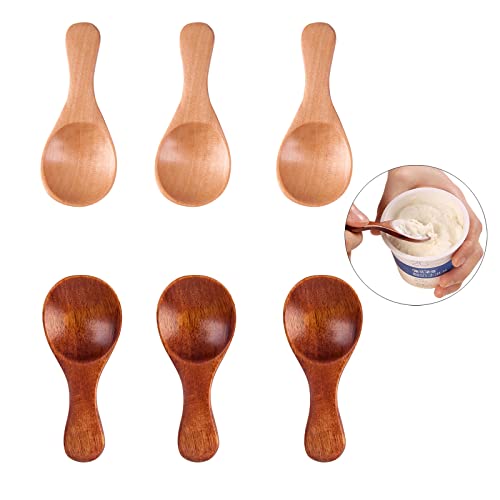 LZZEM 6Pcs Small Wooden Salt Spoon Mini Wood Spoon with Short Handle Candy Spoon Tea Scoop Natural Wooden Spoon for Candy Honey Spices Sugar Ice Cream and Tea - Image 1
