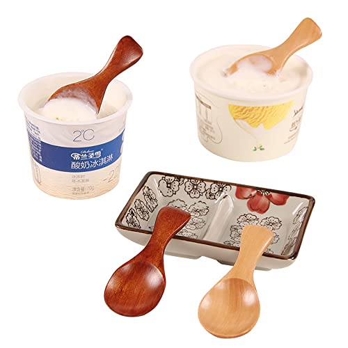 LZZEM 6Pcs Small Wooden Salt Spoon Mini Wood Spoon with Short Handle Candy Spoon Tea Scoop Natural Wooden Spoon for Candy Honey Spices Sugar Ice Cream and Tea - Image 5