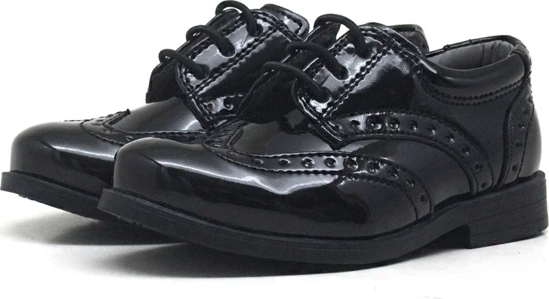 راكر Titan Black Patent Leather Lace-up Baby Boy Circumcision Shoes