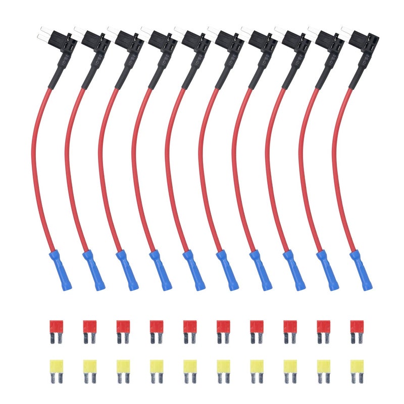 Recoil 10 Pack 12V Car Add-a-Circuit Fuse Tap Adapter ACZ Blade Fuse/Micro 2 Fuse with 10pcs 10A and 20A Fuses