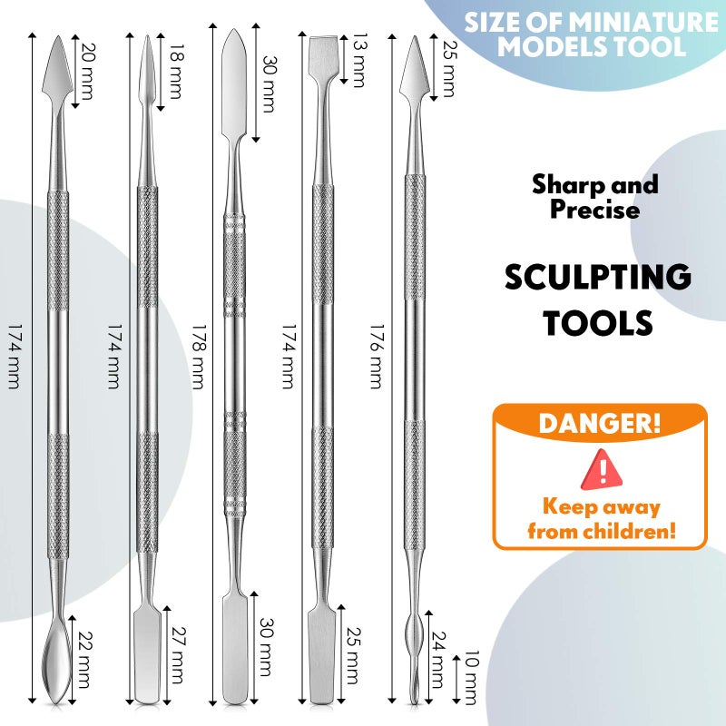 Honoson 5 Pcs Miniature Sculpting Tools Set Mini Stainless Steel Double-Headed Tool for Model and Convert Plastic, Resin and Metal Tabletop War Game Miniatures Models - Image 2