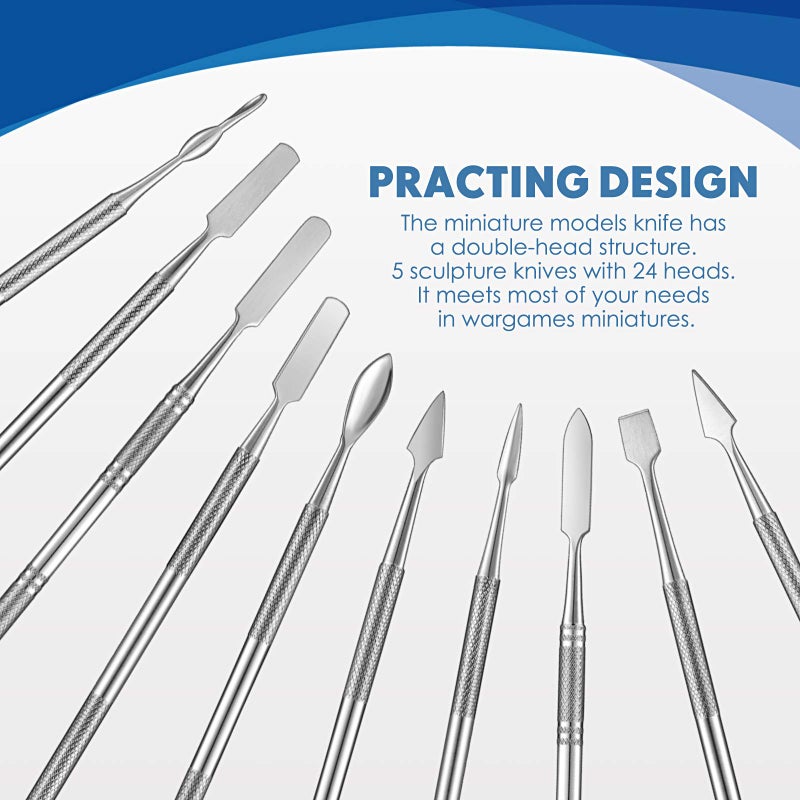 Honoson 5 Pcs Miniature Sculpting Tools Set Mini Stainless Steel Double-Headed Tool for Model and Convert Plastic, Resin and Metal Tabletop War Game Miniatures Models - Image 4