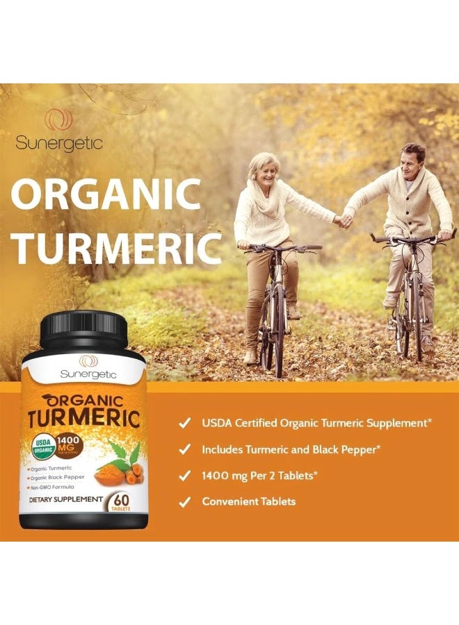 Sunergetic USDA Certified Organic Turmeric Supplement Includes Organic Turmeric & Organic Black Pepper 1,400mg of Turmeric per Serving 60 Turmeric Tablets - Image 4