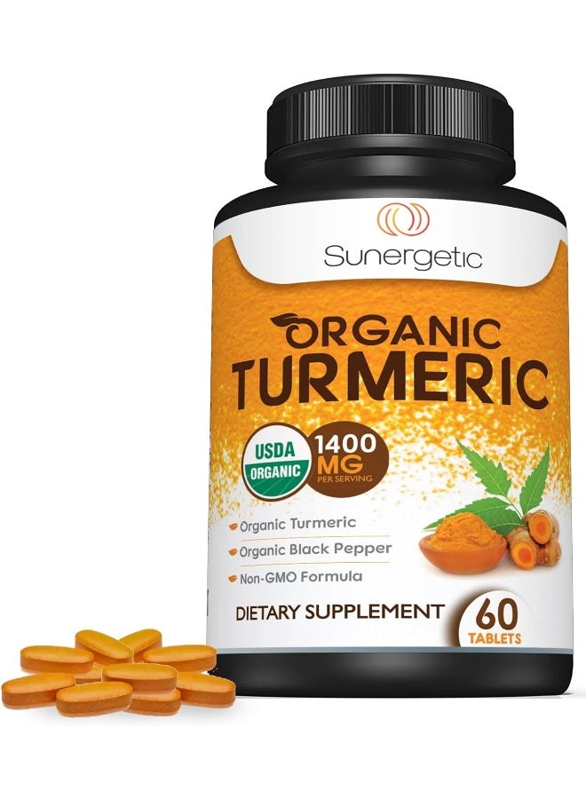 Sunergetic USDA Certified Organic Turmeric Supplement Includes Organic Turmeric & Organic Black Pepper 1,400mg of Turmeric per Serving 60 Turmeric Tablets - Image 5