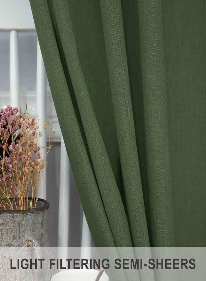 Pitalk ستائر بيتالك بلون الزيتون الأخضر، طولها 102 بوصة، لغرفة المعيشة، قطعتان، جيب خلفي، قماش كتان شفاف شبه خفيف الوزن، يسمح بمرور الهواء، انسيابي، لون أخضر زيتوني، ستارة بوهيمية لغرفة النوم، نافذة خليجية، طولها 8.5 قدم - Image 4