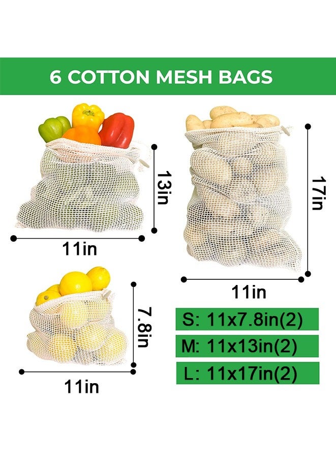 Muyixin أكياس إنتاج شبكية - أكياس فواكه وخضروات قابلة لإعادة الاستخدام لتخزين الثلاجة والتسوق (6 قطع) - Image 2
