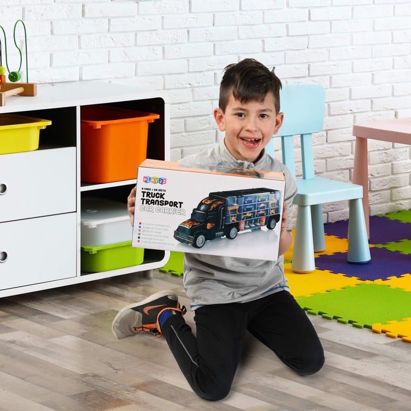 Play22 Toy Truck Car Carrier  Includes 6 Toy Cars and Accessories Fits 28 Toy Car Slots  Great Gift for Boys and Girls  Original  By Play22 - Image 3
