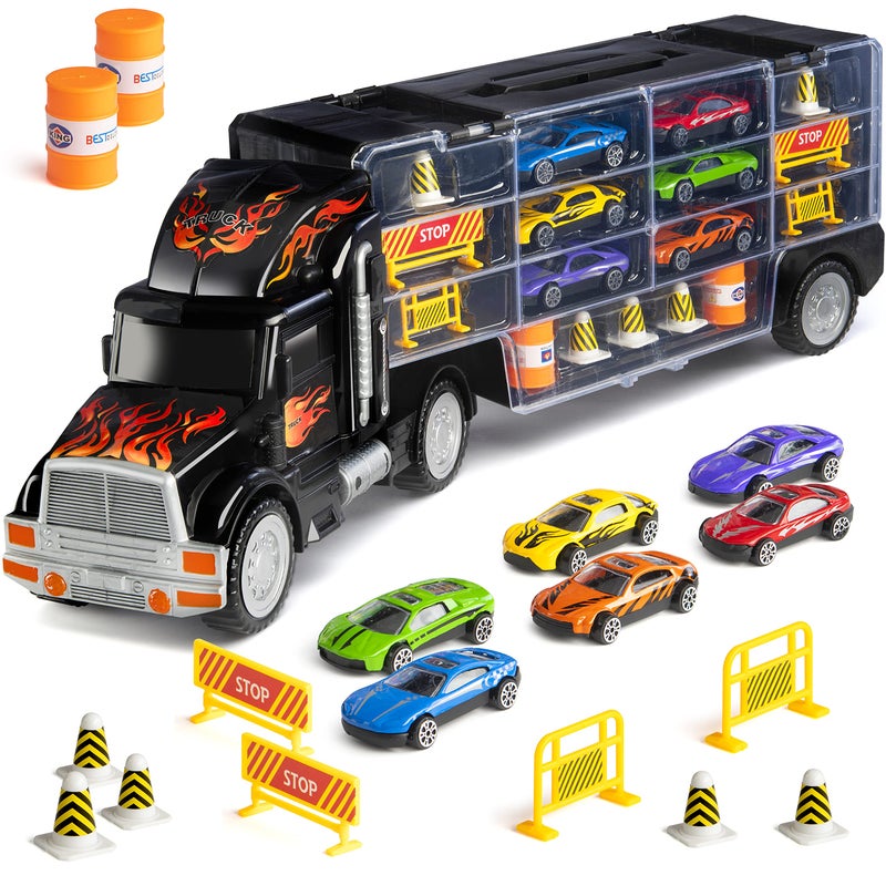 Play22 Toy Truck Car Carrier  Includes 6 Toy Cars and Accessories Fits 28 Toy Car Slots  Great Gift for Boys and Girls  Original  By Play22 - Image 2