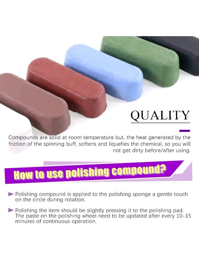 Swpeet 8Pieces Polishing Compound Kit, Including 2Pieces White Diamond, 2Pieces Red Rouge, 1Pieces Black Emery, 1Pieces Brown Tripoli, All Purpose 1Pieces Blue With 1Pieces General Green Compounds  - Image 3
