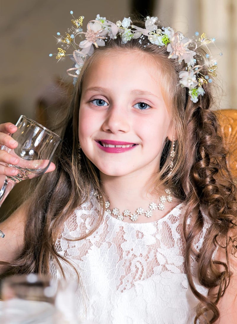 إسكدنيا Flower Wedding Accessories Set Girl Hair Headband and Bracelet Bridesmaid Bands Floral Garland for Women Bride Pearl Vine Tiara Bridal Crown - Image 4