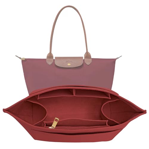 LOUKAYCCI Purse Organizer Insert for Longchamp Le Pliage L Handbag Insert Felt Long Champ Tote Bag Organizer Insert with Cup BurGundy Large - Image 1
