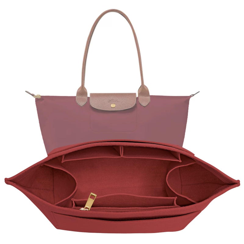 LOUKAYCCI Purse Organizer Insert for Longchamp Le Pliage L Handbag Insert Felt Long Champ Tote Bag Organizer Insert with Cup BurGundy Large - Image 2