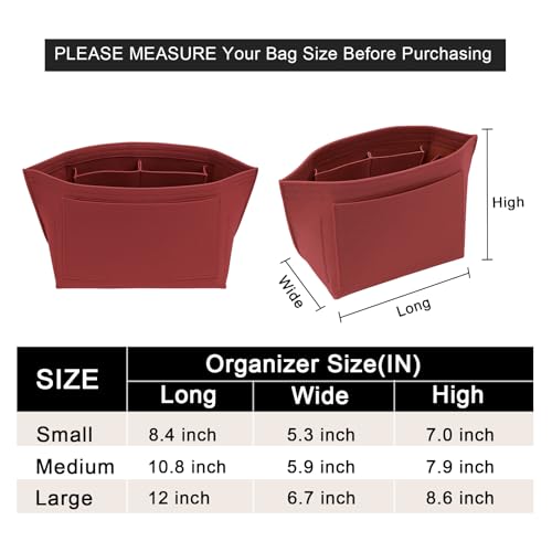 LOUKAYCCI Purse Organizer Insert for Longchamp Le Pliage L Handbag Insert Felt Long Champ Tote Bag Organizer Insert with Cup BurGundy Large - Image 3