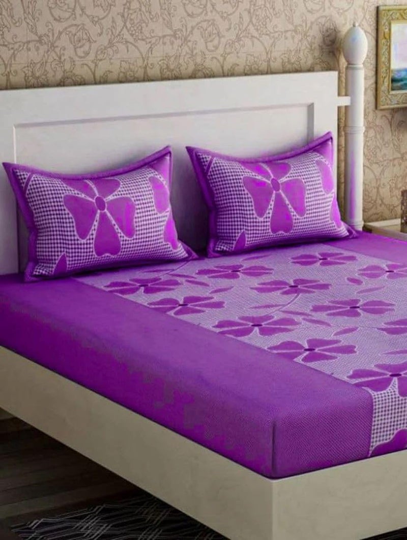 SIYARAM Handloom Industries Polycotton BEDSHEET for Double Bed with 2 Pillow CoversBed Sheet for Bedroom BZ777 H603 200 TC Multicolor  - Image 1