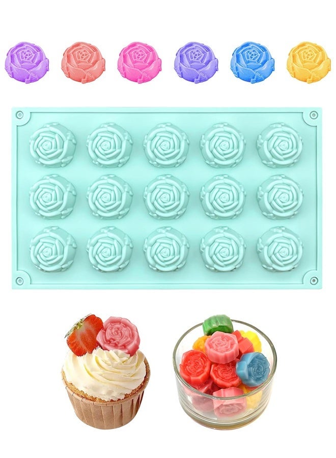 Multi-Purpose Rose Silicone Mold, 15 Cavity Food Grade Baking Mold for Fondant, Chocolate, Candy, Ice Cube & Resin Crafting,Kitchen Baking Tools - Image 1