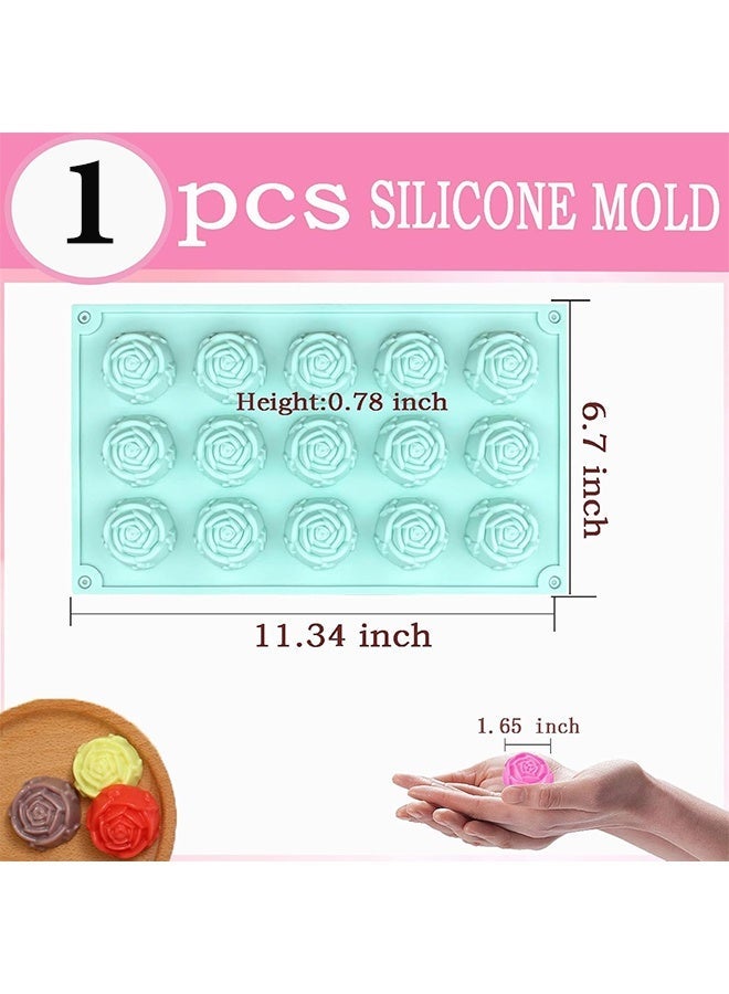 Multi-Purpose Rose Silicone Mold, 15 Cavity Food Grade Baking Mold for Fondant, Chocolate, Candy, Ice Cube & Resin Crafting,Kitchen Baking Tools - Image 2
