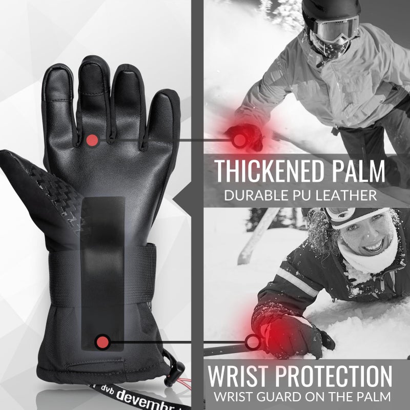 devembr Snowboarding Gloves with Wrist Guards, Ski Gloves Touchscreen, Black, L - Image 2