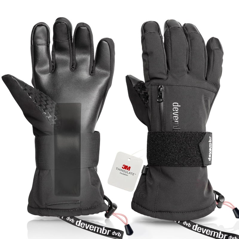 devembr Snowboarding Gloves with Wrist Guards, Ski Gloves Touchscreen, Black, L - Image 1