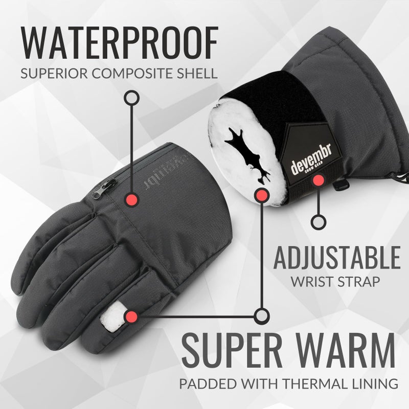 devembr Snowboarding Gloves with Wrist Guards, Ski Gloves Touchscreen, Black, L - Image 4