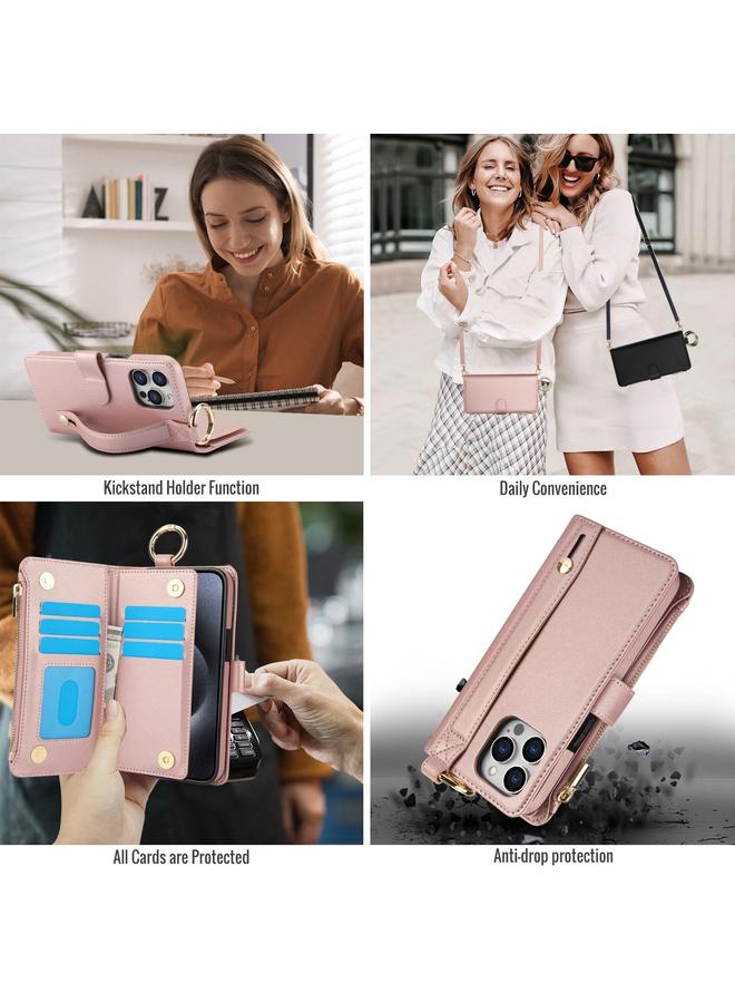 اس-توب جراب هاتف iPhone 13 Pro Crossbody Ring متعدد الوظائف محفظة جلدية - Image 4