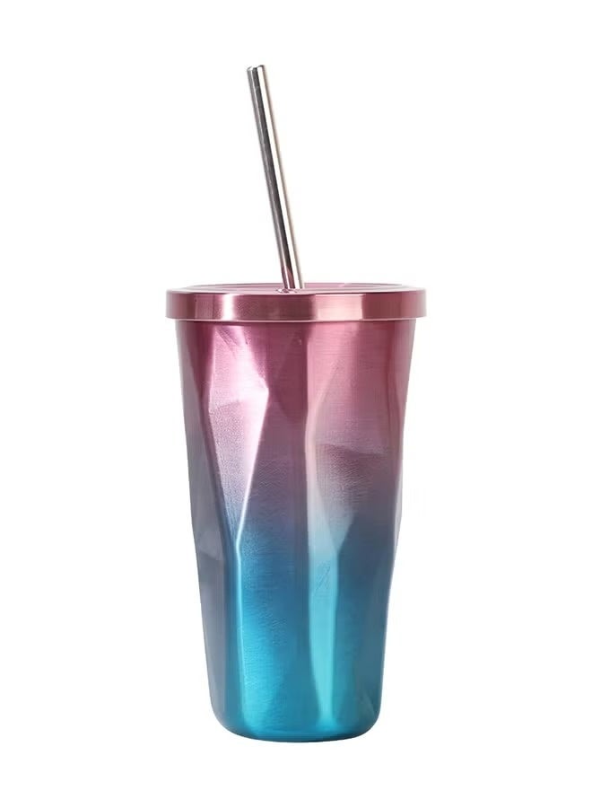 كوب مزدوج الجدار مع قشة وغطاء بنفسجي/أزرق 24 سنتيمتر - Image 1