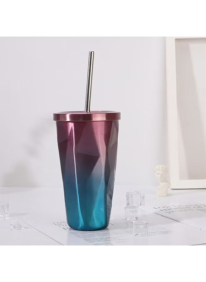 كوب مزدوج الجدار مع قشة وغطاء بنفسجي/أزرق 24 سنتيمتر - Image 2