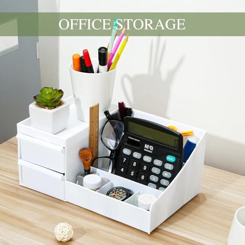 Shuttle Art Plastic Modern Desk Organizer with Pencil Holders, Sticky Note, Paperclip Storage I Multi-Functional Office Table Accessories Desk Organization for School, Home, Office Supplies (Pink) - Image 4