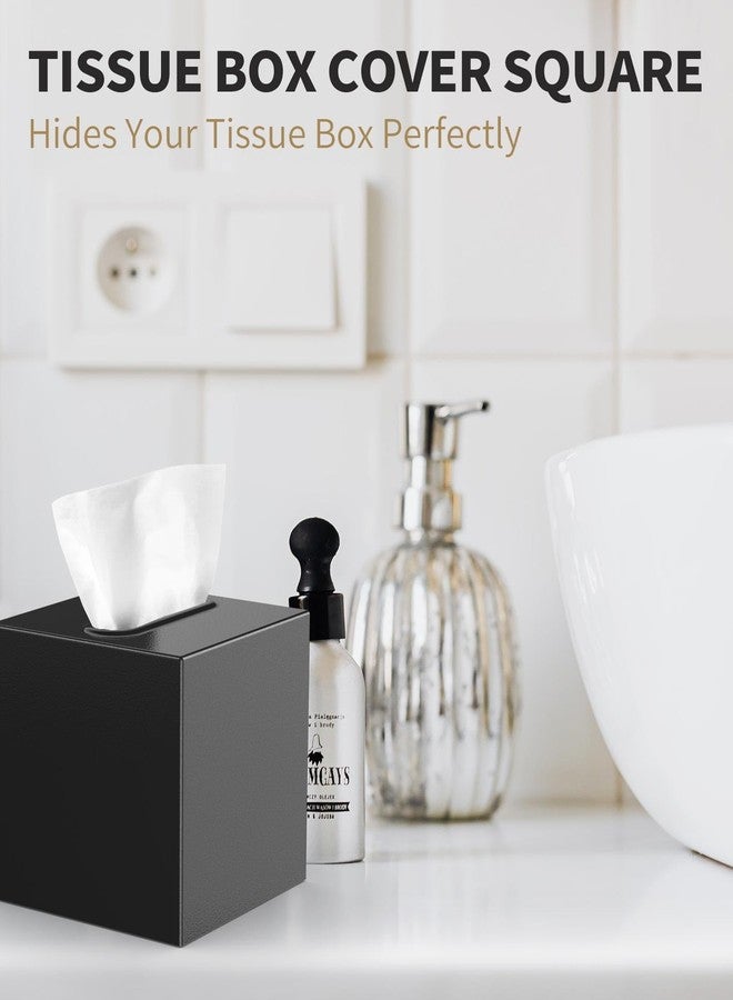Livelab Metal Tissue Box Cover, Square Tissue Box Holder Modern Decor Facial Napkin Holder Tissue Box Dispenser for Bathroom Vanity Countertop, Living Room, Bedroom, Office | Black - Image 3