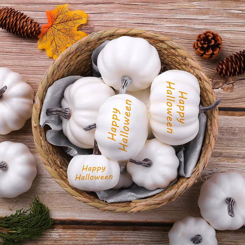 GlyinnHe 12 PCS White Artificial Pumpkins Assorted Sizes Rustic Harvest Lifelike Pumpkin Fake Foam Pumpkin for Halloween Fall Thanksgiving Decorating Harvest Embellishing and Displaying - Image 5