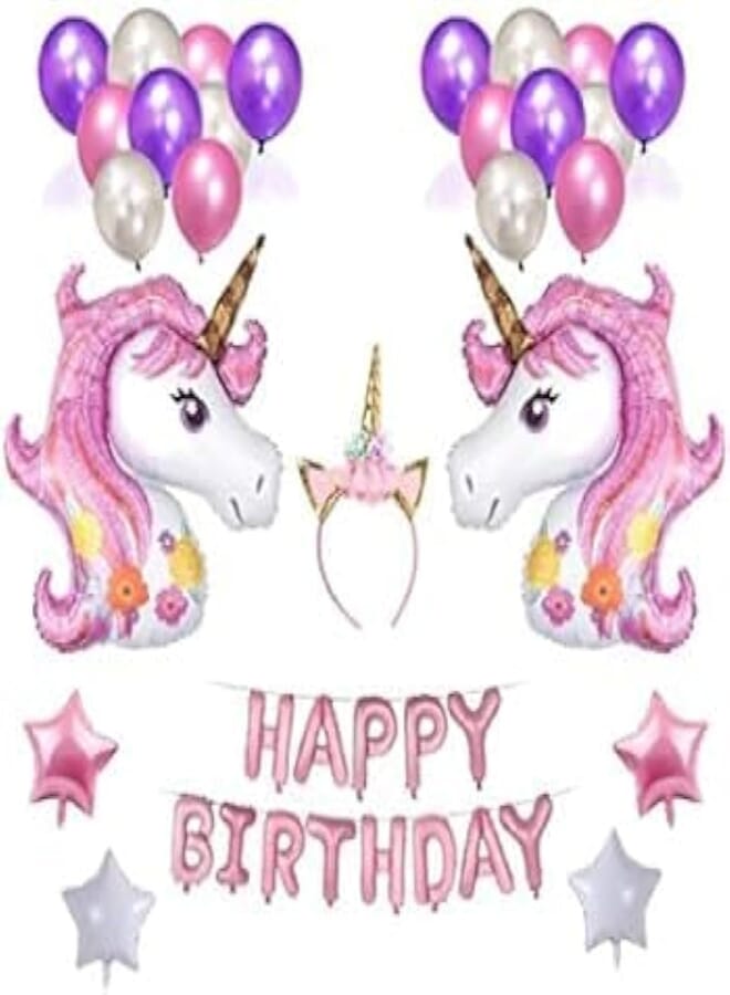 Unicorn Balloons Set - Gorgeous Balloon Decorations Birthday Girl Gift Pink Rose Gold Unicorn Party Supplies with Confetti & Heart Balloons For a Beautiful Birthday Bouquet or Baby Shower